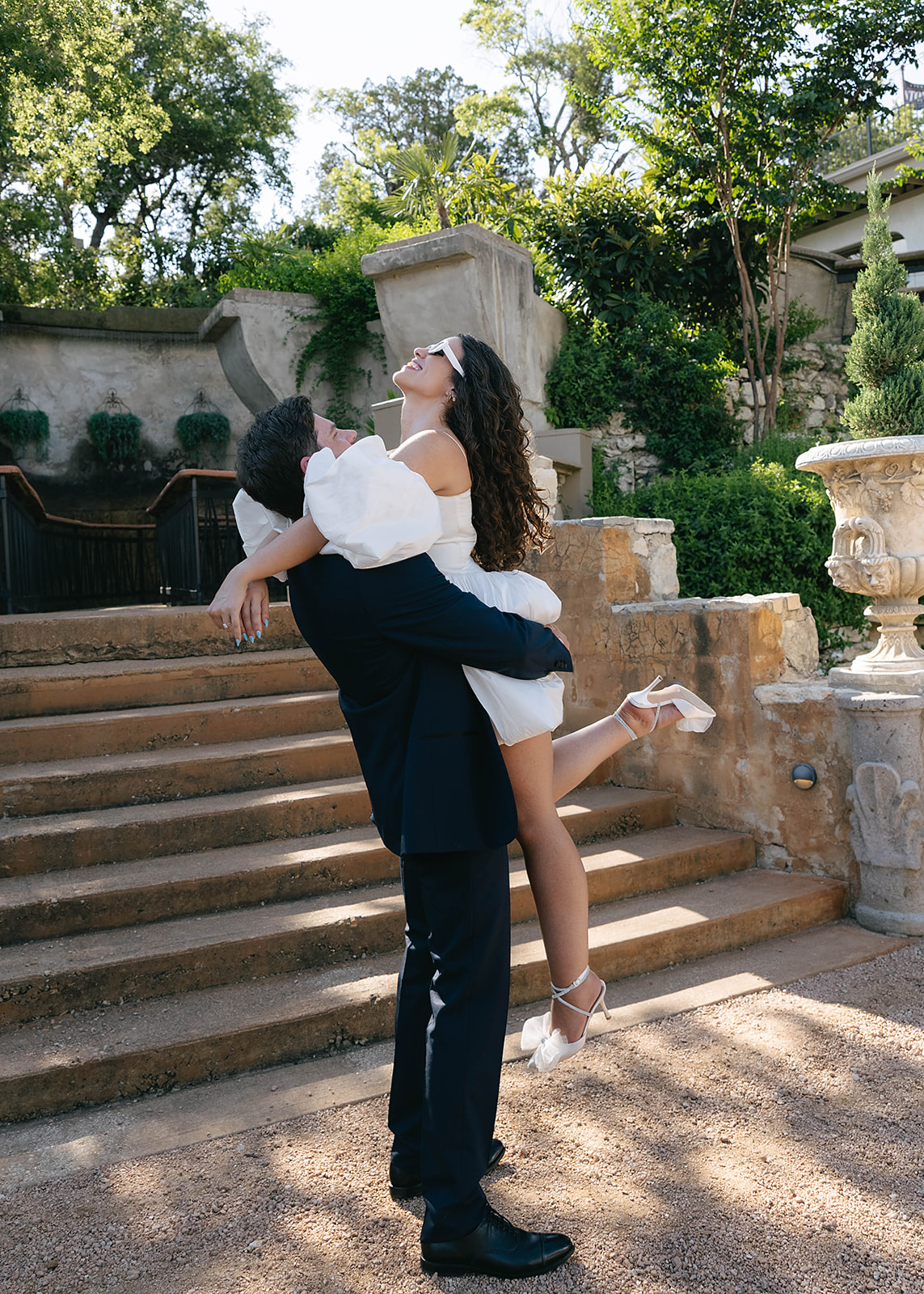 couple having their austin engagement photos at villa antonia